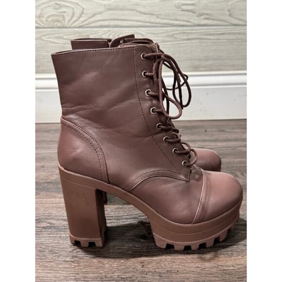 Cape Robbin Women’s Brown Lace-Up Chunky Heel Platform Combat Boots Size 9 - Picture 4 of 6